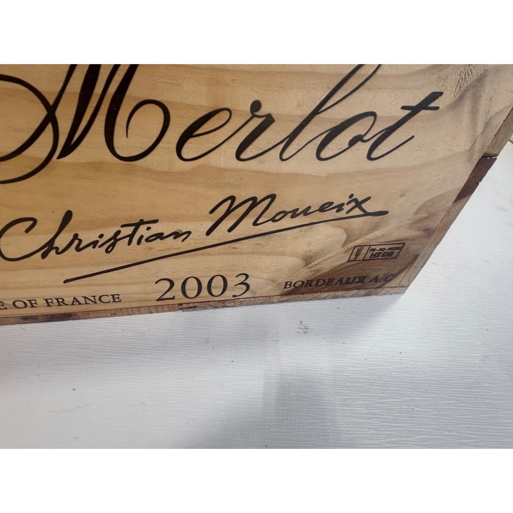 Vintage 2003 Christian Moueix Merlot Bordeaux Wooden Wine Crate France Storage - Picture 4 of 10
